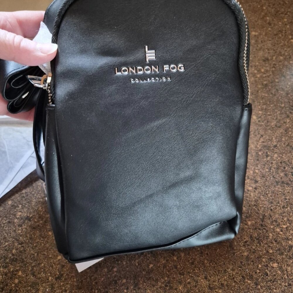 London Fog Janice Black Sling Bag Crossbody Double Compartment Adjustable Strap